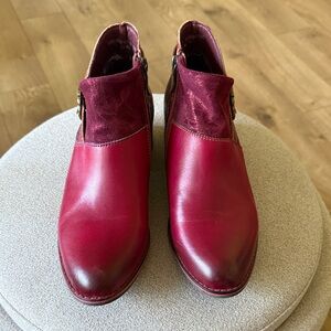 Fancy Red Leather Ankle Boots